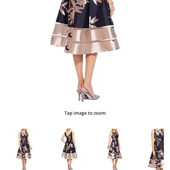 Adrianna Papell Navy and Beige Floral Midi Dress - Picture 3 of 3